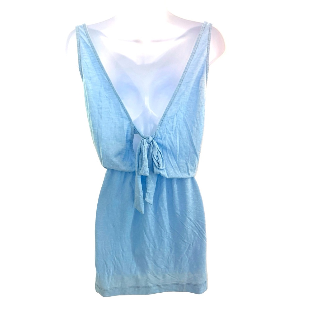 Becca Light Blue Sleeveless Mini Dress Open Back Casual Beach Cover Up Size L - Picture 4 of 8